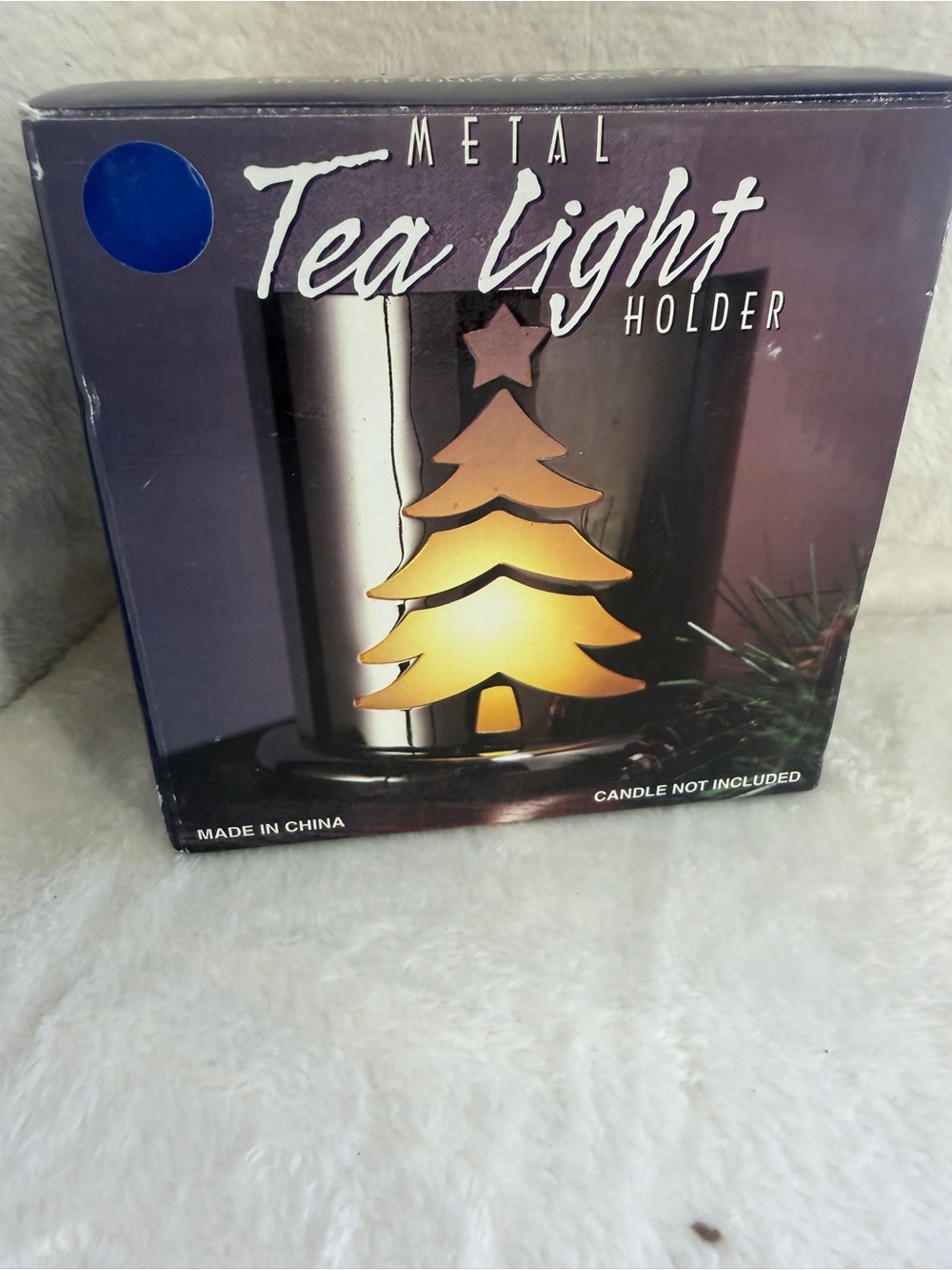 Metal Tea Light Holder with Christmas Tree Cutout - Silver